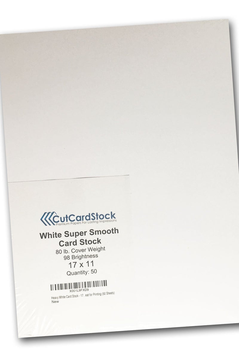 Heavy White Card Stock - 17" x 11" Premium 80 Lb. Cover Super Smooth - Great for Printing (50 Sheets)